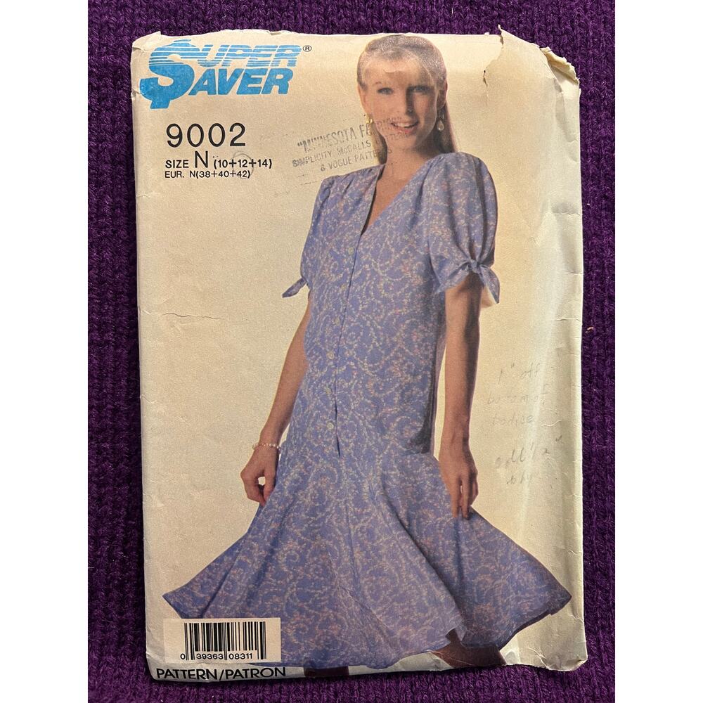 Simplicity 9002 Sewing pattern Dress drop waist 1990s size 10 12